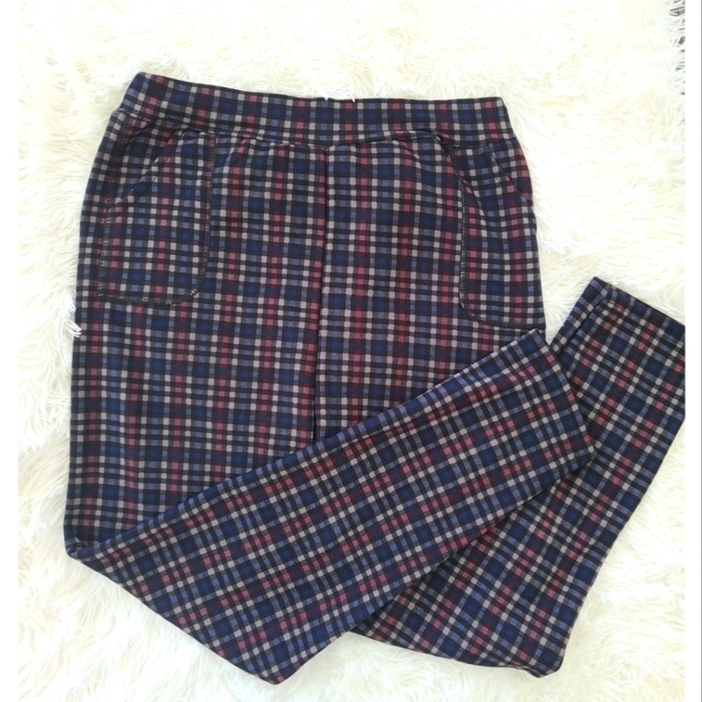 TRÏBE PULL On Check Print Thermal Lined Pants Size Medium NWT